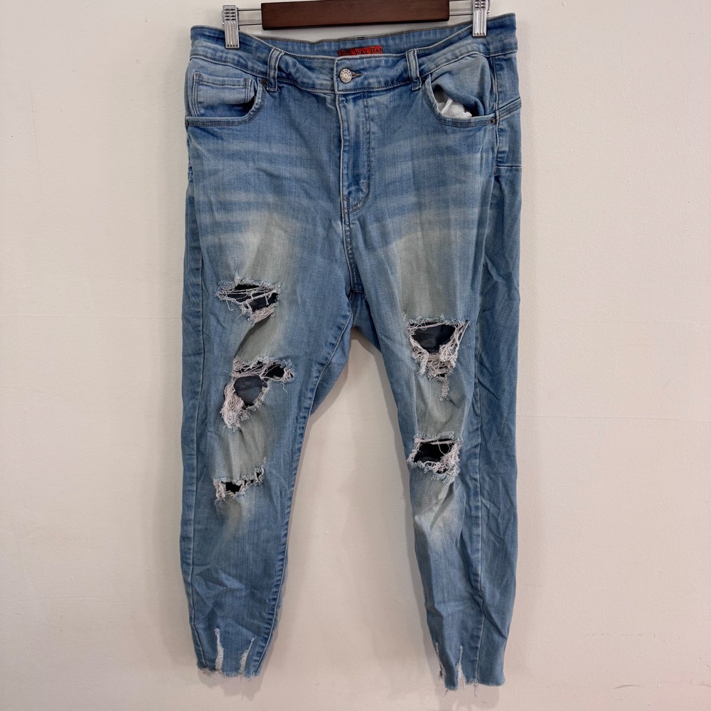 Wax Jean Distressed Ripped Light Wash Denim Jeans Women's Size 16